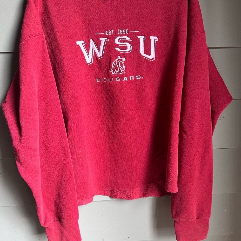 Lee Sport Vintage 90s WSU Cougars XL Crewneck Sweatshirt Made In USA Cut Hem - Picture 4 of 7